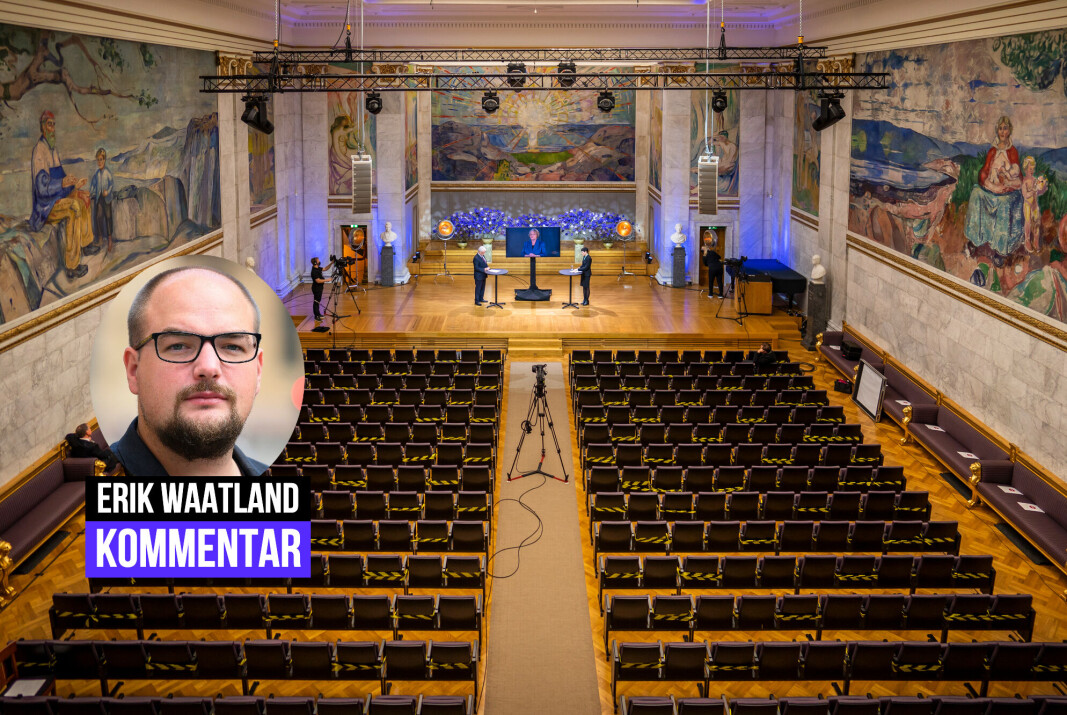Ansvarlig redaktør Erik Waatland i Medier24 mener pressen ikke bør få Nobels fredspris. Ansvarlig redaktør Erik Waatland i Medier24 mener pressen ikke bør få Nobels fredspris.