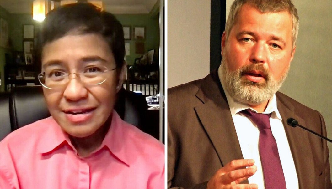 Maria Ressa og Dmitri Muratov får Nobels fredspris. Maria Ressa og Dmitri Muratov får Nobels fredspris.