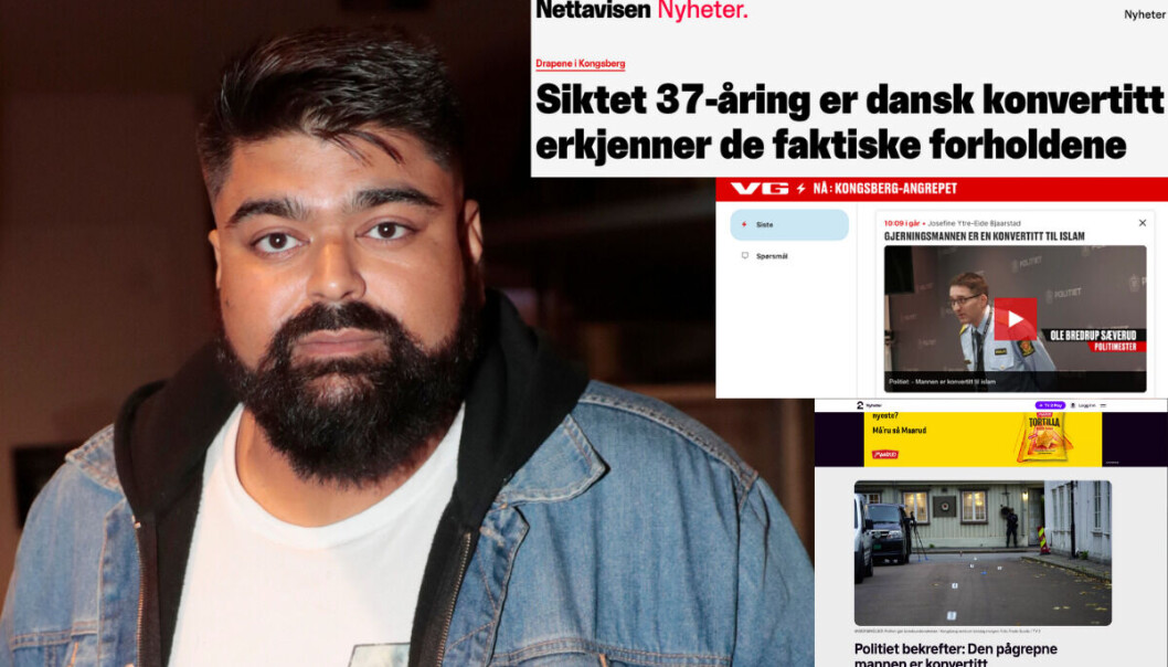 Abubakar Hussain reagerer på at mediene fokuserer på at den siktede etter Kongsberg-drapene er konvertitt. Abubakar Hussain reagerer på at mediene fokuserer på at den siktede etter Kongsberg-drapene er konvertitt.