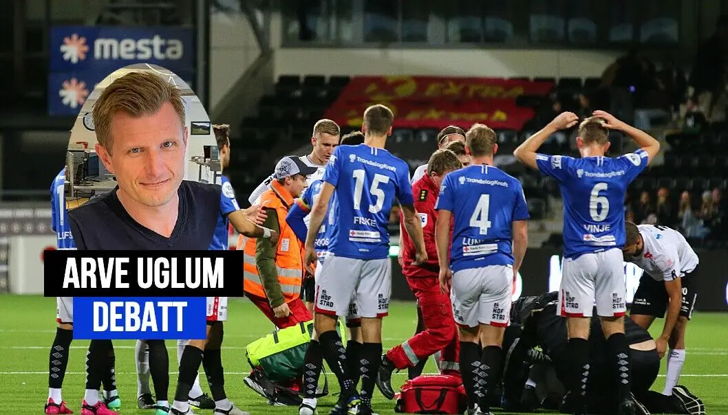 Sogndal-spilleren får livreddende førstehjelp under kampen mellom Songdal og Stjørdals-Blink Sogndal-spilleren får livreddende førstehjelp under kampen mellom Songdal og Stjørdals-Blink
