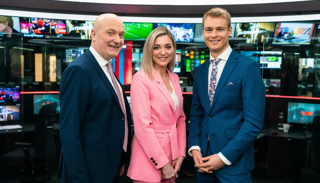 TV 2s sportsankere Fin Gnatt (f.v.), Annemarta Giske og Simon Nitsche jobber nå for TV 2 Sport. TV 2s sportsankere Fin Gnatt (f.v.), Annemarta Giske og Simon Nitsche jobber nå for TV 2 Sport.
