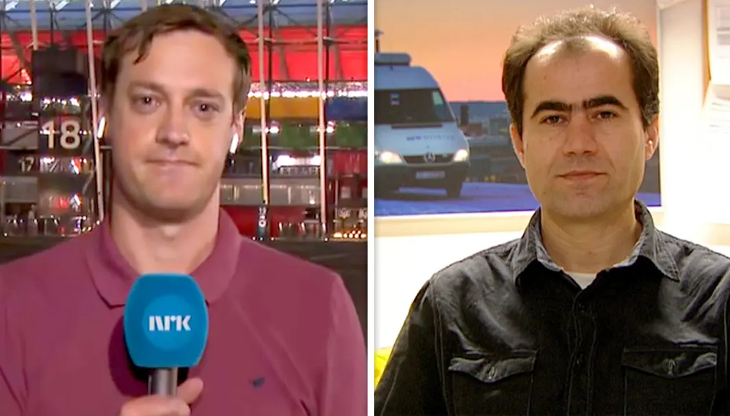NRK-medarbeiderne Halvor Ekeland t.v. og Lokman Ghorbani ble arrestert i Qatar, da de var på reportasjereise i landet i forkant av neste års fotball-VM. Natt til onsdag er de på vei hjem til Norge etter at de ble løslatt.Foto: NRK / NTB NRK-medarbeiderne Halvor Ekeland t.v. og Lokman Ghorbani ble arrestert i Qatar, da de var på reportasjereise i landet i forkant av neste års fotball-VM. Natt til onsdag er de på vei hjem til Norge etter at de ble løslatt.Foto: NRK / NTB