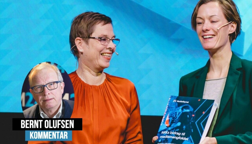Mari Velsand i Medietilsynet overleverte en rapport om NRK til statsråd Anette Trettebergstuen. Mari Velsand i Medietilsynet overleverte en rapport om NRK til statsråd Anette Trettebergstuen.