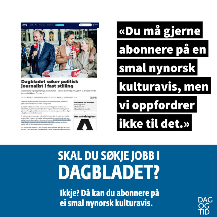 Slik svarte Dag og Tid på Dagbladets annonse