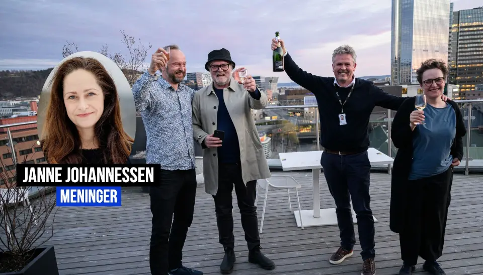 Fra venstre gravesjef Frode Frøyland, journalistene Lars Backe Madsen og Morten Ånestad, og DN-redaktør Gry Egenes. Også journalist Marie Melgård og finansredaktør Terje Erikstad var på Equinor-teamet som vant Skup. Fra venstre gravesjef Frode Frøyland, journalistene Lars Backe Madsen og Morten Ånestad, og DN-redaktør Gry Egenes. Også journalist Marie Melgård og finansredaktør Terje Erikstad var på Equinor-teamet som vant Skup.