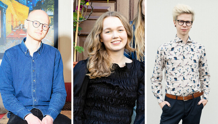 Fra venstre: Endre Ugelstad Aas (Universitas), Emma Fondenes Øvrebø (Studvest) og Åsmund Hunderi Stemland (Under Dusken).