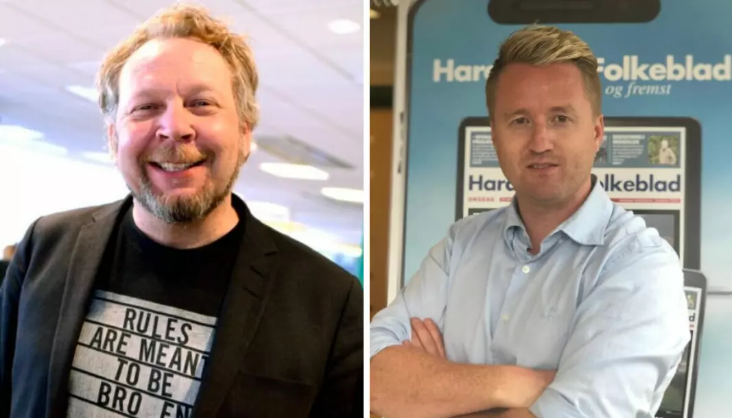 Ansvarlig redaktør i Drammens Tidende, Espen Sandli og ansvarlig redaktør i Hardanger Folkeblad, Eivind Dahle Sjåstad