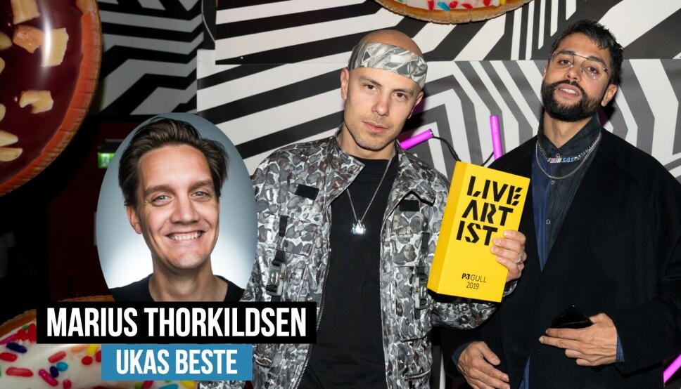 Rapduoen Karpe under under P3 Gull 2019. Denne uka skal de ha fått et spørsmål Marius Thorkildsen mener fortjener en pris. Rapduoen Karpe under under P3 Gull 2019. Denne uka skal de ha fått et spørsmål Marius Thorkildsen mener fortjener en pris.