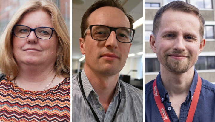 Ansvarlig redaktør i Rakkestad Avis, Elin Marie Rud, stabsjef i Aftenposten, Morten Andersen, og ansvarlig redaktør i Nordlys, Helge Nitteberg.