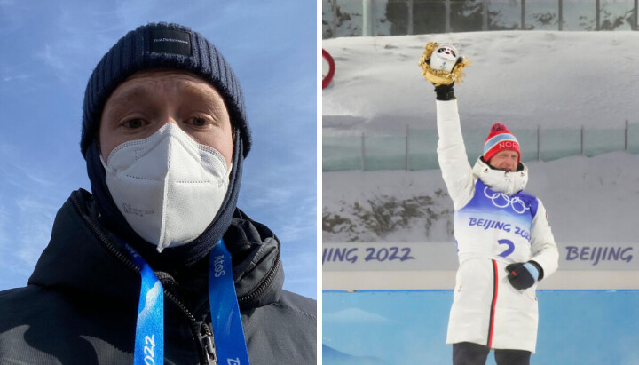 Aftenpostens kommentator, Daniel Røed-Johnsen og Johannes Thingnes Bø som feirer sitt andre andre gull.