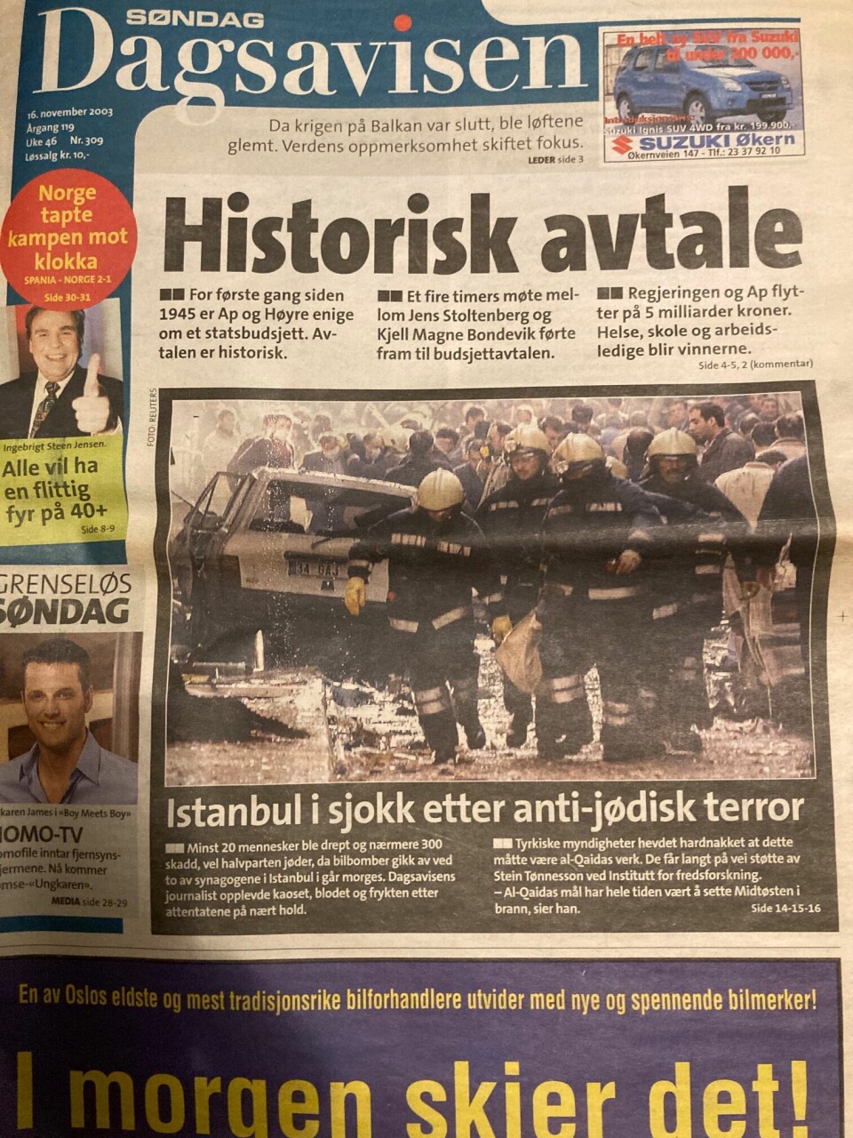 Forsiden på Dagsavisen 16. november 2003.