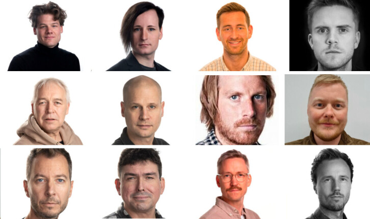 Fra venstre: Torgeir Strandberg, Jørgen A. Lom, Ole Alexander Saue, Torkjell Trædal, Dan Petter Neegaard, Eirik Wallem Fossan, Henning Carr Ekroll, Øystein Tronsli Drabløs, Øyvind Tveter, Trond J. Strøm, Sean Meling Murray og Fredrik Hager-Thoresen utgjør Aftenposten sin Osint-gruppe.