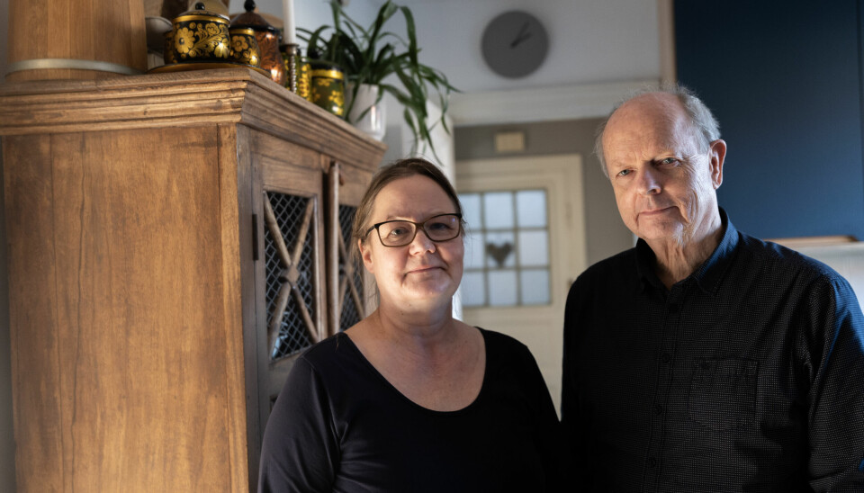 Morten Jentoft og hans kone Päivi Särkelä hjemme på kjøkkenet i Oslo.