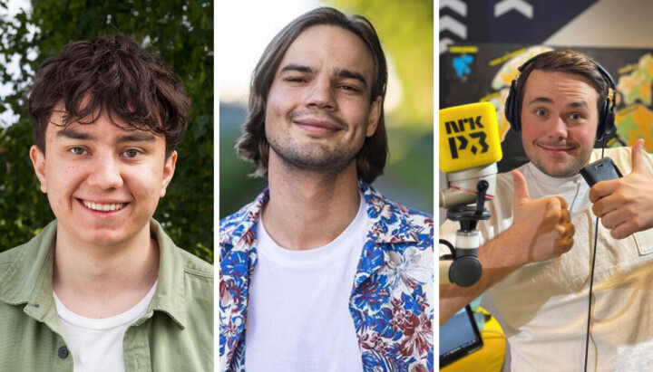 Henning Bang (fra venstre) er ny programleder, mens Sindre Reinholt og Jakob Naustdal er nye podkastprodusenter hos NRK P3.