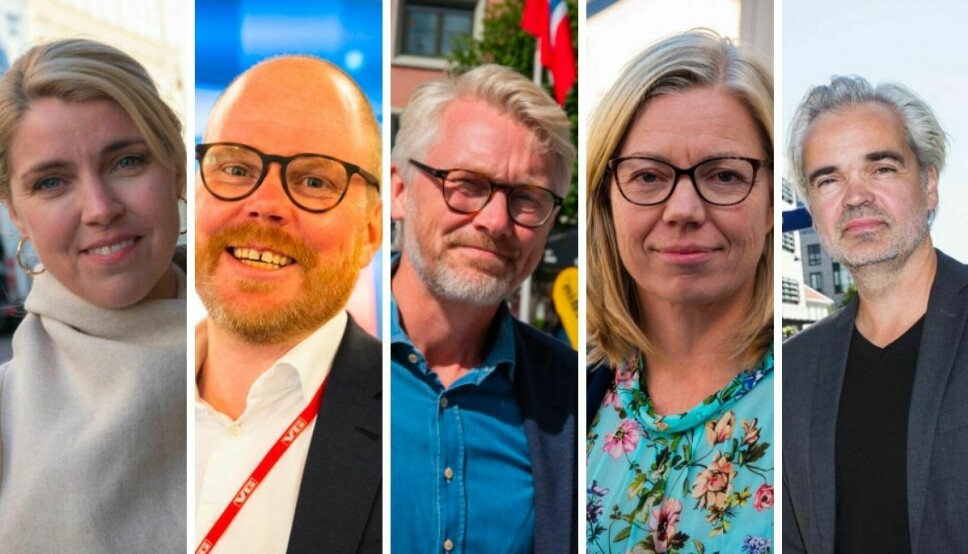 Sjefredaktør i Dagbladet, Alexandra Beverfjord, sjefredaktør i VG, Gard Steiro, TV 2-sjef Olav Sandnes, sjefredaktør i Aftenposten, Trine Eilertsen, og sjefredaktør i Fædrelandsvennen, Eivind Ljøstad.