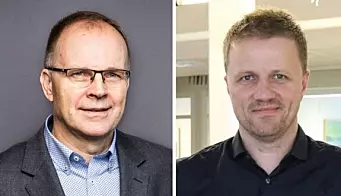Styreleiar i Firda Media, Ole Morten Ona Ringdal (t.v.) og styreleiar i Sogn Avis Svein Atle Huus. .