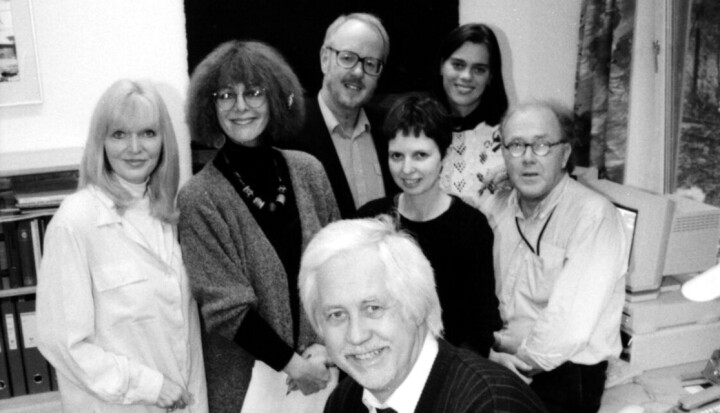 Foran Egil Eikvil, bak Eva Reiss Abrahamsen, Tale Tveters, Eivind Aaeng, ukjent, ukjen, Helge Torsen