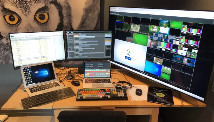 Også direktesendt TV-produksjon kan løses fra hjemmekontoret. Også direktesendt TV-produksjon kan løses fra hjemmekontoret.