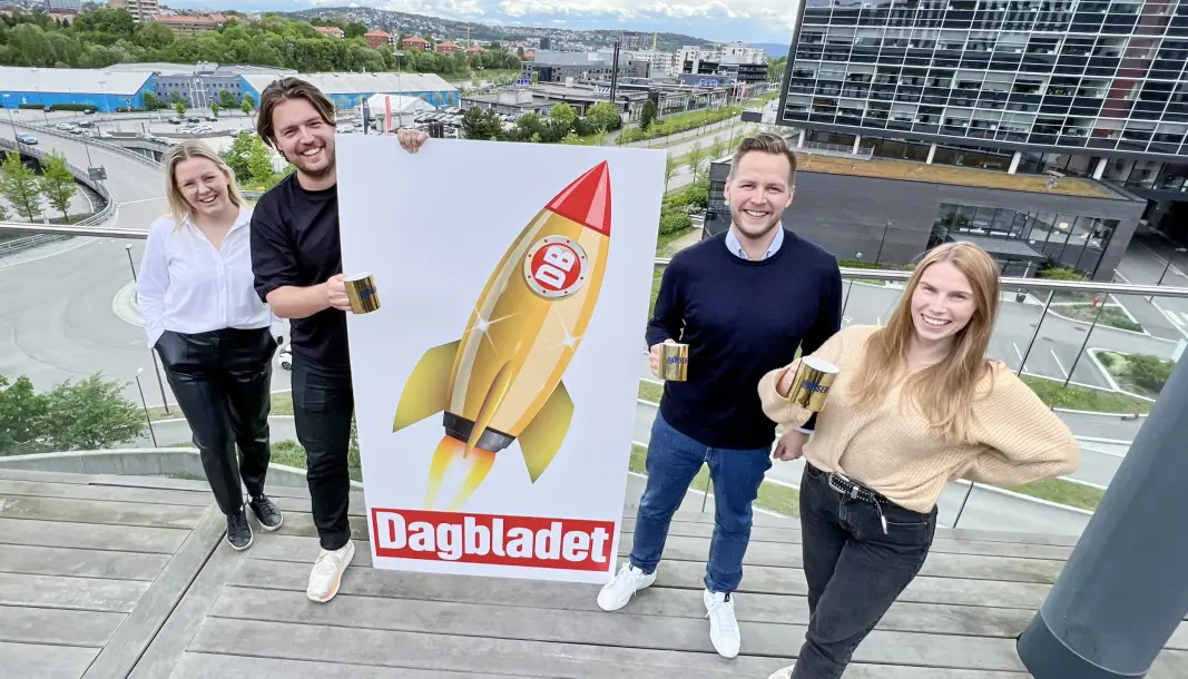 Fra venstre: Videojournalist Marte Nyløkken Helseth, prosjektleder Trym Mogen, Børsen-leder Nicolai Eriksen og Børsen-journalist Anniken Aronsen. Journalist Ivar Benjamin Østebø og utviklerne Tore Meek, Liselotte Kind og Kevin Midbøe var ikke til stede. Fra venstre: Videojournalist Marte Nyløkken Helseth, prosjektleder Trym Mogen, Børsen-leder Nicolai Eriksen og Børsen-journalist Anniken Aronsen. Journalist Ivar Benjamin Østebø og utviklerne Tore Meek, Liselotte Kind og Kevin Midbøe var ikke til stede.