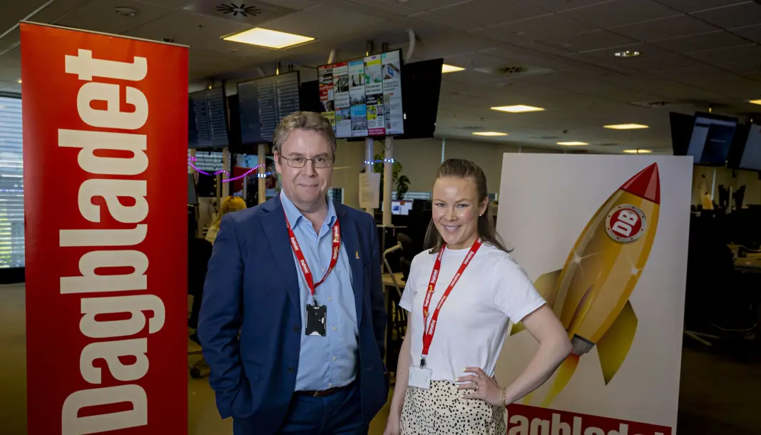 Nyhetsredaktør Frode Hansen i Dagbladet sammen med utviklingsredaktør Martine Lunder Brenne i redasjonslokalene på Hasle Nyhetsredaktør Frode Hansen i Dagbladet sammen med utviklingsredaktør Martine Lunder Brenne i redasjonslokalene på Hasle