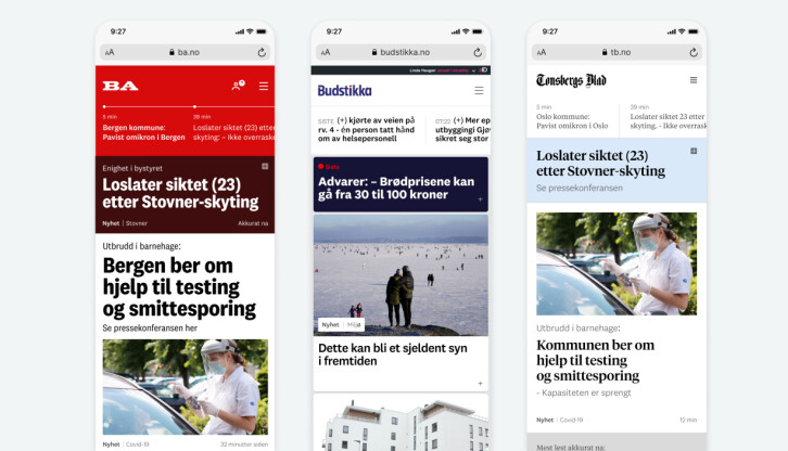 Her er de tre foreløpige skissene til de nye layoutene som avisene i Amedia kan velge mellom.