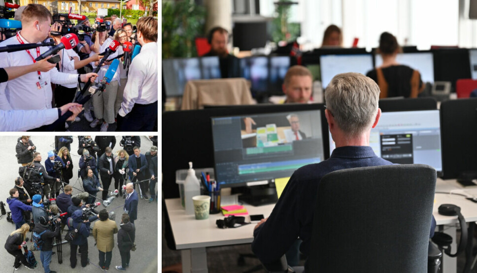 Illustrasjonsbilde av norske journalister i arbeid ute i felt og på desk. Hvor mange av disse som er midlertid ansatt har ikke Medier24 kjennskap til.