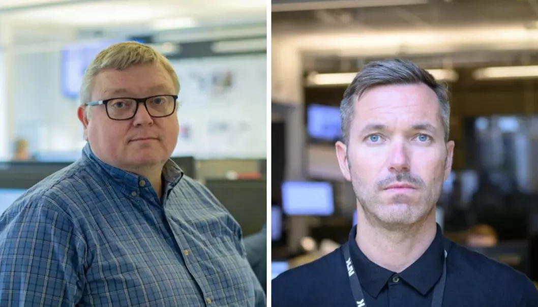 Ole Petter Pedersen (til venstre) mener NRK har for dårlige rutiner på kildehenvisning. Dette avviser Marius Tetlie i NRK.