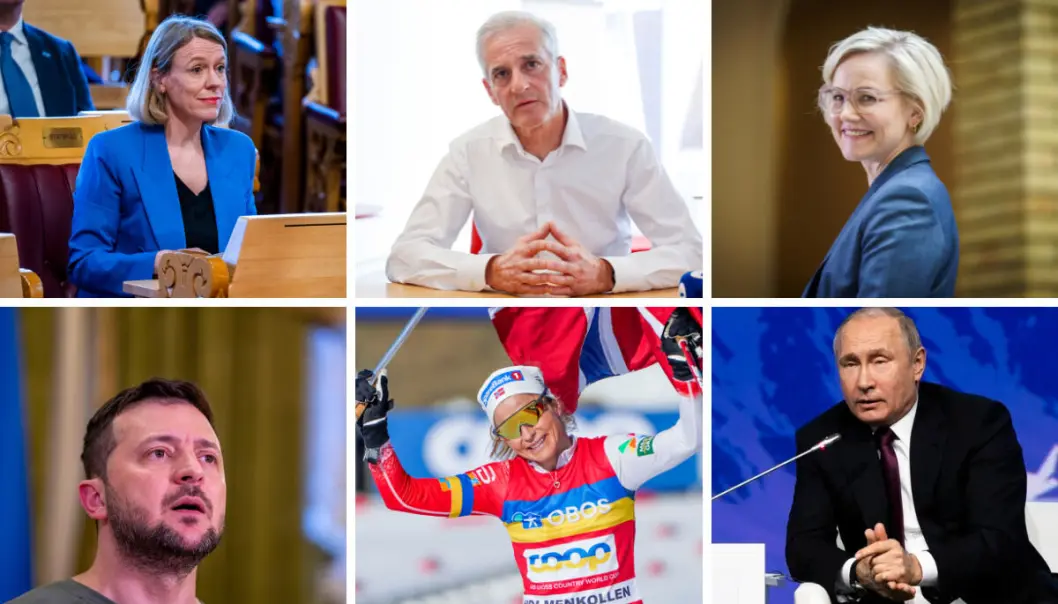 Dette er seks av de mest omtalte personene i norske medier til nå i år: Anniken Huitfeldt (øverst fra venstre), Jonas Gahr Støre, Ingvild Kjerkol, Volodymyr Zelenskyj, Therese Johaug og Vladimir Putin. Dette er seks av de mest omtalte personene i norske medier til nå i år: Anniken Huitfeldt (øverst fra venstre), Jonas Gahr Støre, Ingvild Kjerkol, Volodymyr Zelenskyj, Therese Johaug og Vladimir Putin.