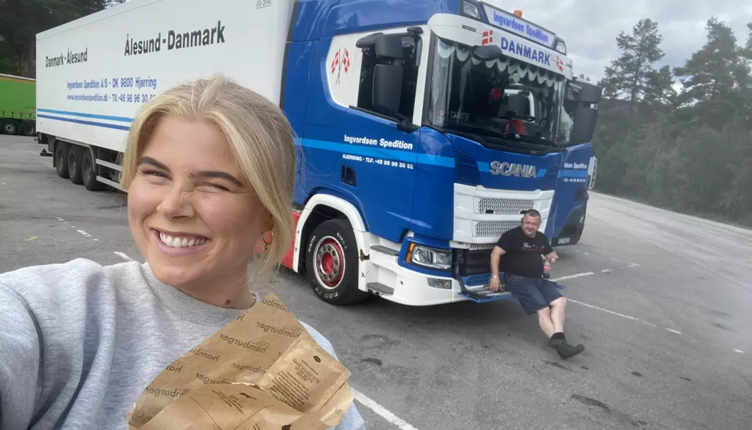 Andrea Alvheim Krüger fikk blant annet sitte på i en lastebil på sin ferd til Oslo.