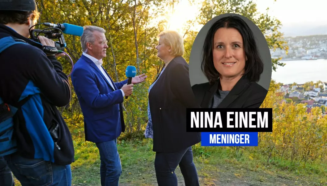 Bildet er fra da daværende statsminister Erna Solberg ble intervjuet av NRK Troms i 2018.