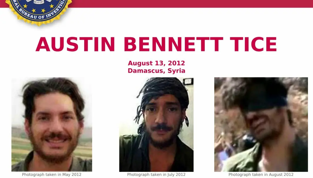 FBI sendte tidligere i år ut denne savnet-plakaten for journalisten Austin Tice, som forsvant i 2021. FBI sendte tidligere i år ut denne savnet-plakaten for journalisten Austin Tice, som forsvant i 2021.