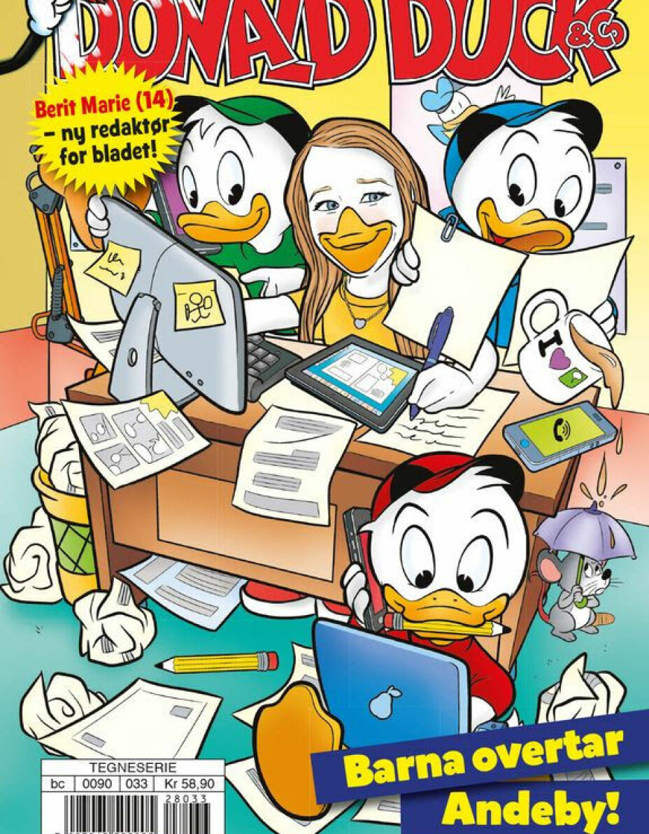 Berit Marie (14) er avbildet i Donald-stil på forsiden av den siste utgaven.