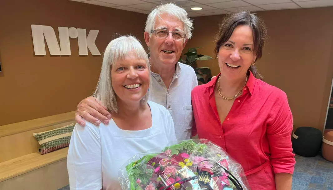 Britt Boyesen og Bo Lilledal Andersen sammen med distriktsredaktør i NRK Vestfold og Telemark, Kristin Monstad.