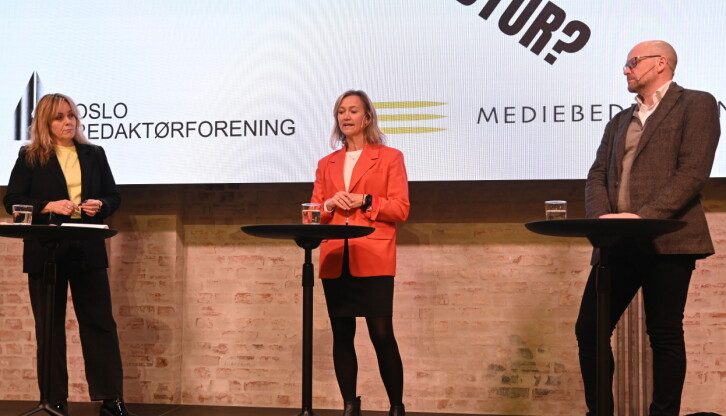 Ingrid Skogrand, Aller Media, Siv Juvik Tveitnes, Schibsted og Pål Nedregotten, Amedia på Pressen Hus onsdag.