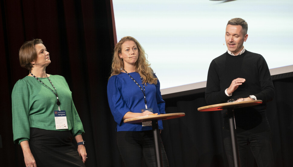 Hege Iren Frantzen, redaktør for mediemangfold og samarbeid i NRK, ansvarlig redaktør i Utdanning og styreleder i Fagpressen, Kaja Mejlbo og programredaktør i NRK, Marius Tetlie.
