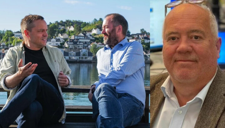 Disse tre reduserer nå antallet papirutgaver: Sjefredaktør i Sandefjords Blad, Steinar Ulrichsen (fra venstre), sjefredaktør i Østlands-Posten, Eirik Haugen og sjefredaktør i Tønsbergs Blad, Sigmund Kydland.