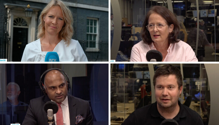 Disse fire var i gjestetoppen hos Dagsnytt 18 i 2022. Øverst fra venstre: NRK-korrespondent Gry Blekastad Almås, DN-kommentator Eva Grinde, NRK-kommentator Lars Nehru Sand og Sp-politiker Geir Pollestad.