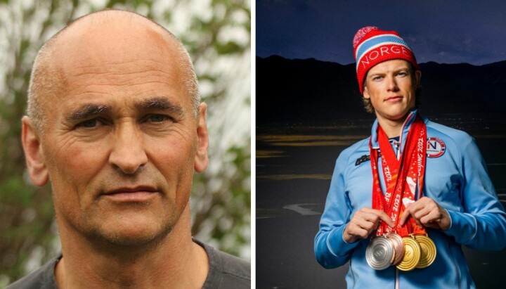 Ekspert på sport og økonomi, professor Harry Arne Solberg ved NTNU, kritiserer NRK får å bruke penger på rettighetene til OL. Her sammen med Johannes Høsflot Klæbo med medaljene han vant under OL i Beijing i fjor.
