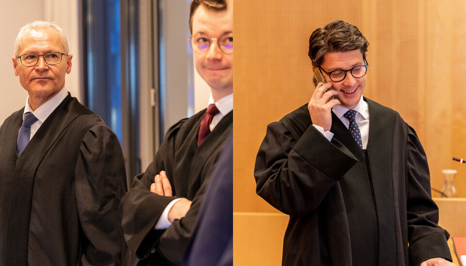 Sigurd Holter Torp og Severin Slottemo Lyngstad (til venstre) er advokatene til TV 2, mens Andreas Bruun Bernt (til høyre) og Ole Rasmus Asbjørnsen (ikke i bildet) representerer Viaplay. Sigurd Holter Torp og Severin Slottemo Lyngstad (til venstre) er advokatene til TV 2, mens Andreas Bruun Bernt (til høyre) og Ole Rasmus Asbjørnsen (ikke i bildet) representerer Viaplay.