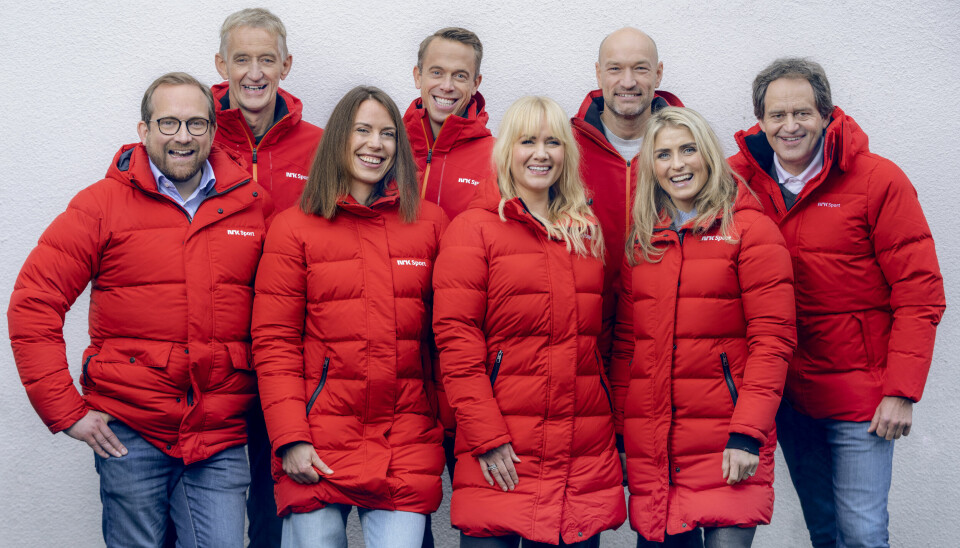 Dette er noen av de som skal jobbe med VM-vinteren på NRK. F.v.: Andreas Stabrun Smith, Ola Lunde, Synnøve Solemdal, Fredrik Aukland, Julie Strømsvåg, Jann Post, Therese Johaug og Torgeir Bjørn.