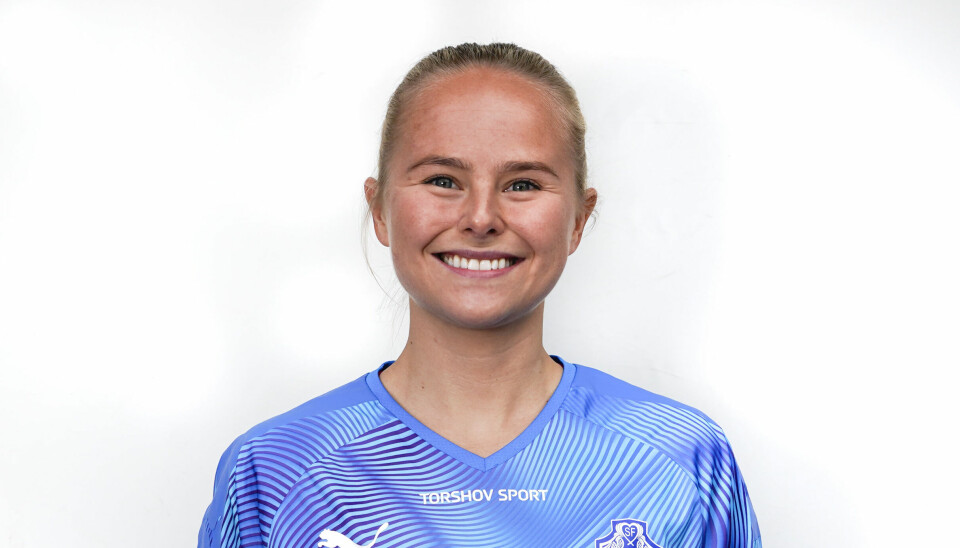 Synne Sofie Christiansen, her avbildet som fotballspiller i Sportsforeningen Grei, 1.divisjon fotball kvinner.