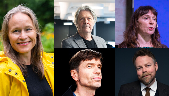 Irene Halvorsen (t.v.), Erik Stephansen (midten, høyre), Anki Gerhardsen (øverst, høyre), Kjetil Rolness (nederst, midten) og Torbjørn Røe Isaksen (nederst, høyre).