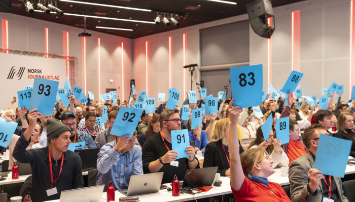 Avstemning under landsmøtet til Norsk Journalistlag 2023.