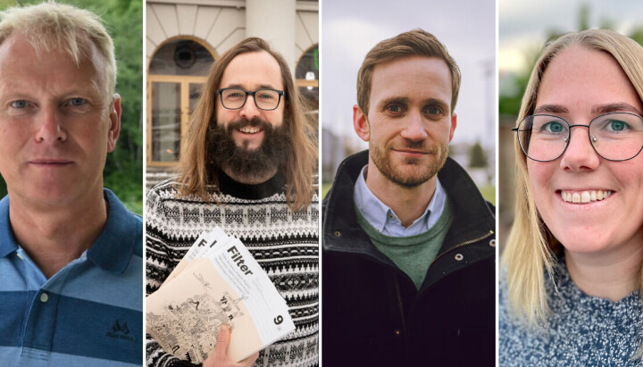 Geir Olav Flåan i Meråkerposten, redaktør i Filter Nyheter, Harald Klungtveit, Simen Pedersen, ansvarlig redaktør i Bodø Nu og Ansvarlig redaktør i Lindesnes Avis, Siri Wichne Pedersen,