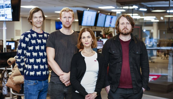 Fra venstre: John Rasmussen, Øyvind Godø, Jorun Gaarder og Bernt Jakob Oksnes - journalistene bak artikkelserien. På bildet: John Rasmussen, Øyvind Godø, Jorun Gaarder og Bernt Jakob Oksnes - journalistene bak artikkelserien.