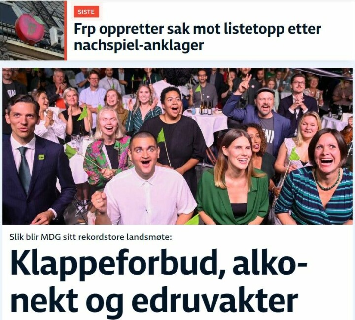 Skjermdump av  hvordan NRK-fronten så ut med de to sakene.