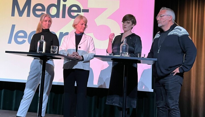 Alexandra Beverfjord, Vibeke Fürst Haugen, Veslemøy Østrem og Ove Mellingen under Medieleder-konferansen i Bergen Alexandra Beverfjord, Vibeke Fürst Haugen, Veslemøy Østrem og Ove Mellingen under Medieleder-konferansen i Bergen