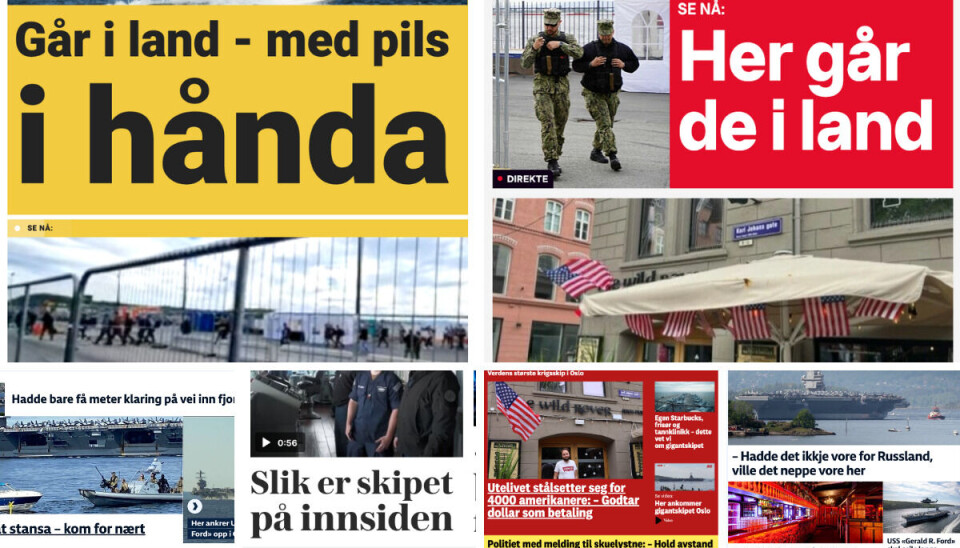 Onsdag var det bred dekning av at det amerikanske krigsskipet seilte inn i Oslo. Onsdag var det bred dekning av at det amerikanske krigsskipet seilte inn i Oslo.