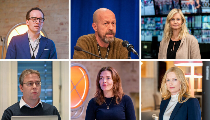 De største nyhetsredaksjonene er ganske enige rundt Pride-praksis for sine journalister. Fra venstre: Morten Andersen (Aftenposten), Per Arne Kalbakk (NRK), Karianne Solbrække (TV 2), Frode Hansen (Dagbladet), Tora Bakke Håndlykke (VG) og Hilde Schjerve (NTB).
