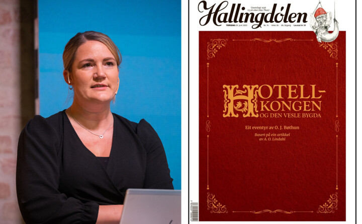 Ansvarlig redaktør Lillian Holden og eventyrhistorien i Hallingdølen. Ansvarlig redaktør Lillian Holden og eventyrhistorien i Hallingdølen.